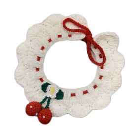 White Pet Handmade Knitted Collar Crochet Cherry Cat Necklace Cute Dog Collar Bib