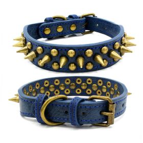 404 POPMARKET Retro Studded Spiked Rivet Large Dog Pet Leather Collar Pit Bull S-XL (Option: Blue-L)